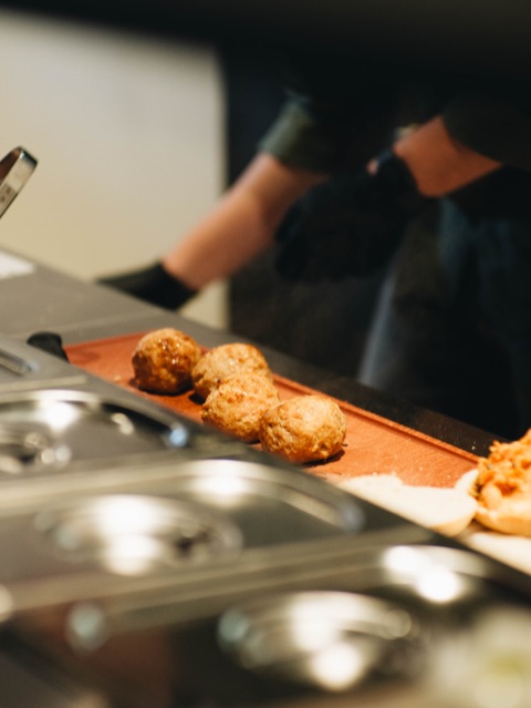 Fresh halal meatball, the base for every sandwich on the menu.